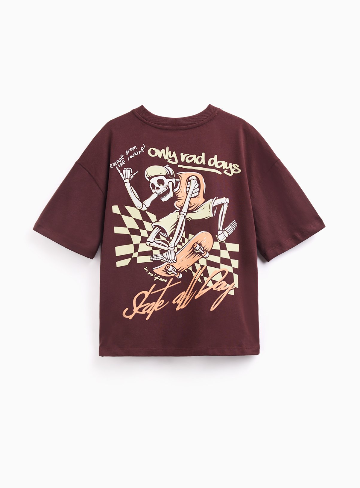 Burgundy Skating Skeleton Graphic Print T-Shirt 11 years - Image 3 thumbnail